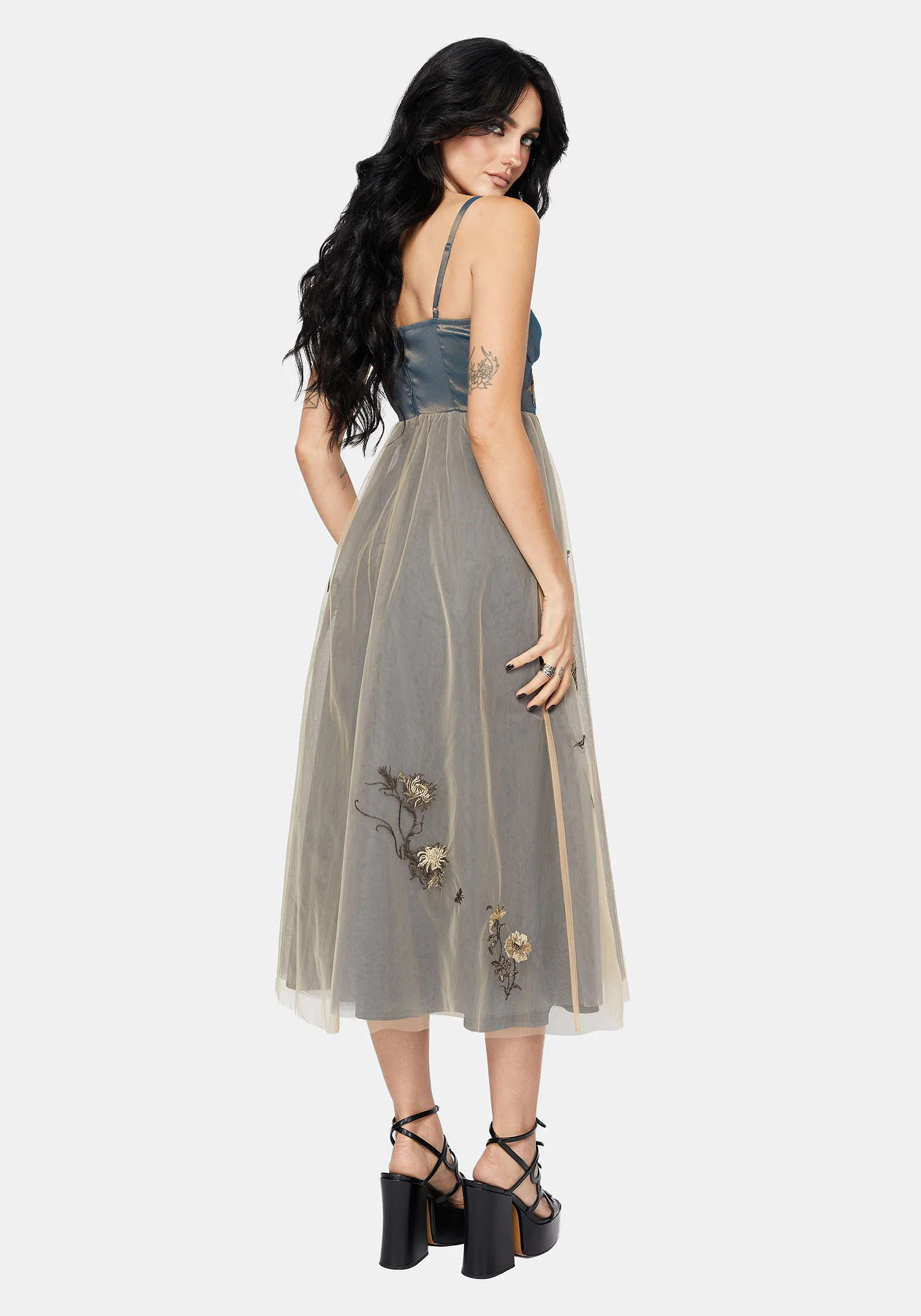 Whim Drache Bestickt Tüll Midaxi Kleid - Image 3
