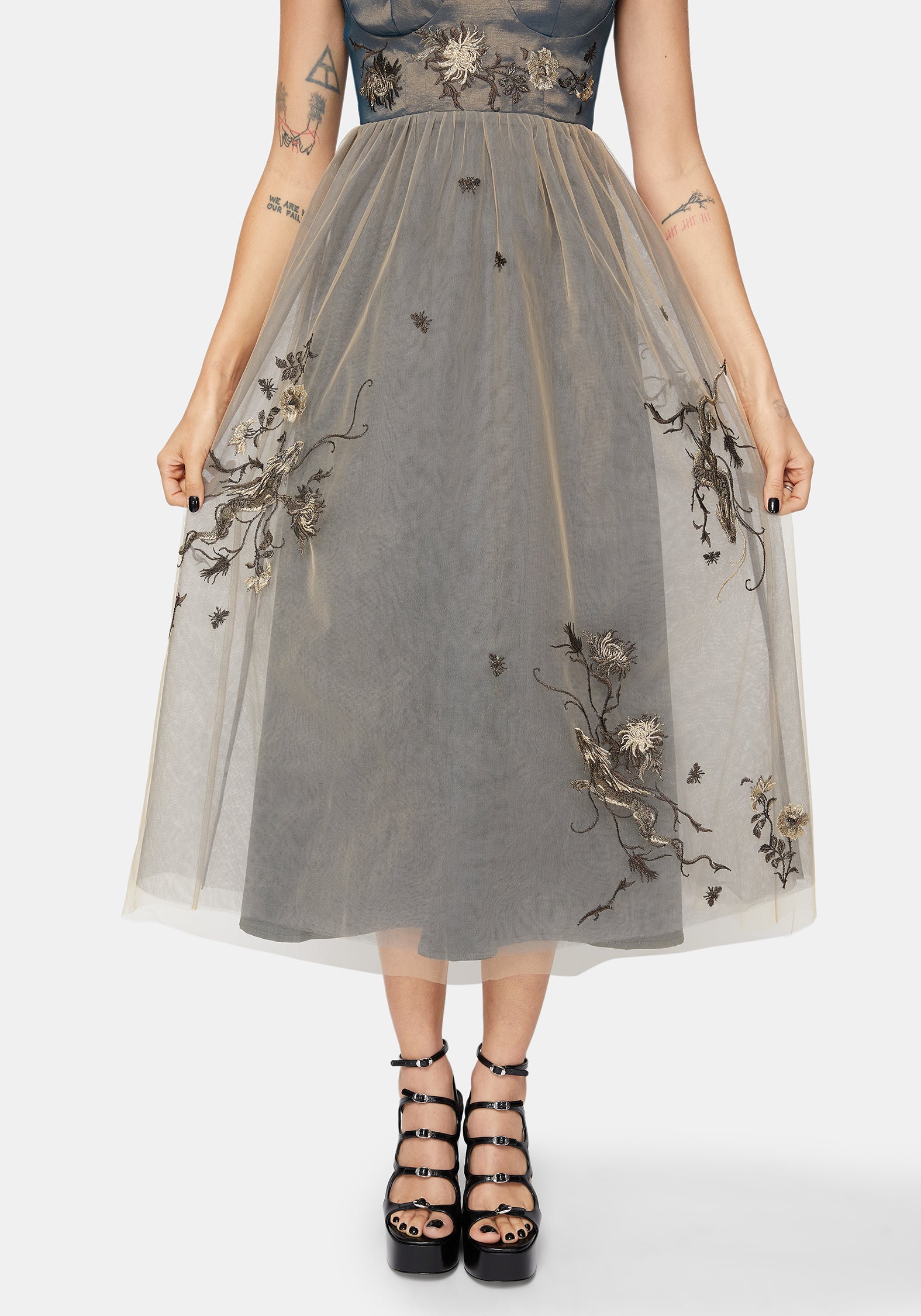 Whim Drache Bestickt Tüll Midaxi Kleid - Image 8