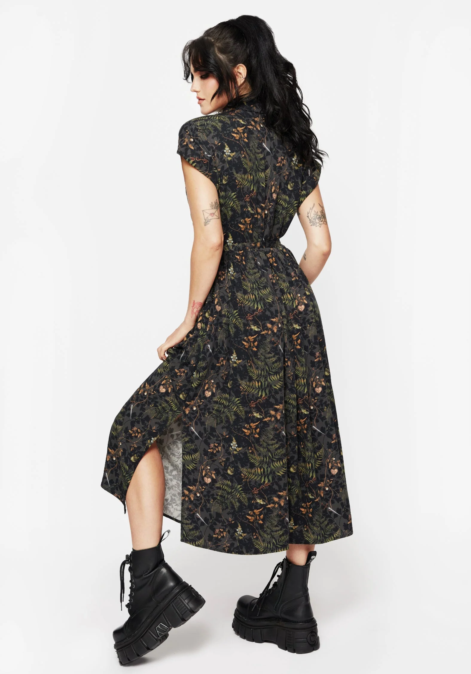 Wither Farn Druck Midi Hemd Kleid - Image 3