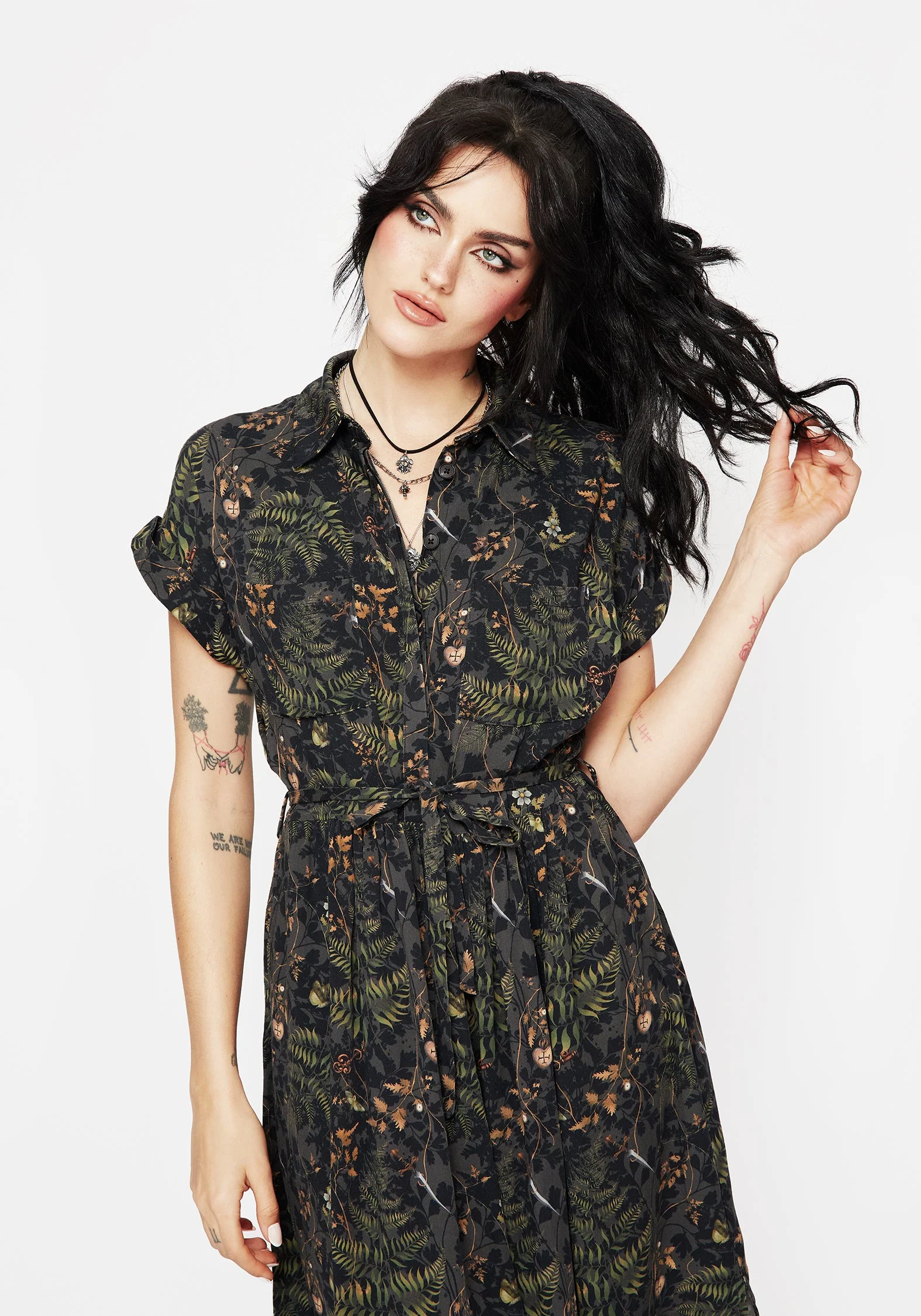 Wither Farn Druck Midi Hemd Kleid - Image 4