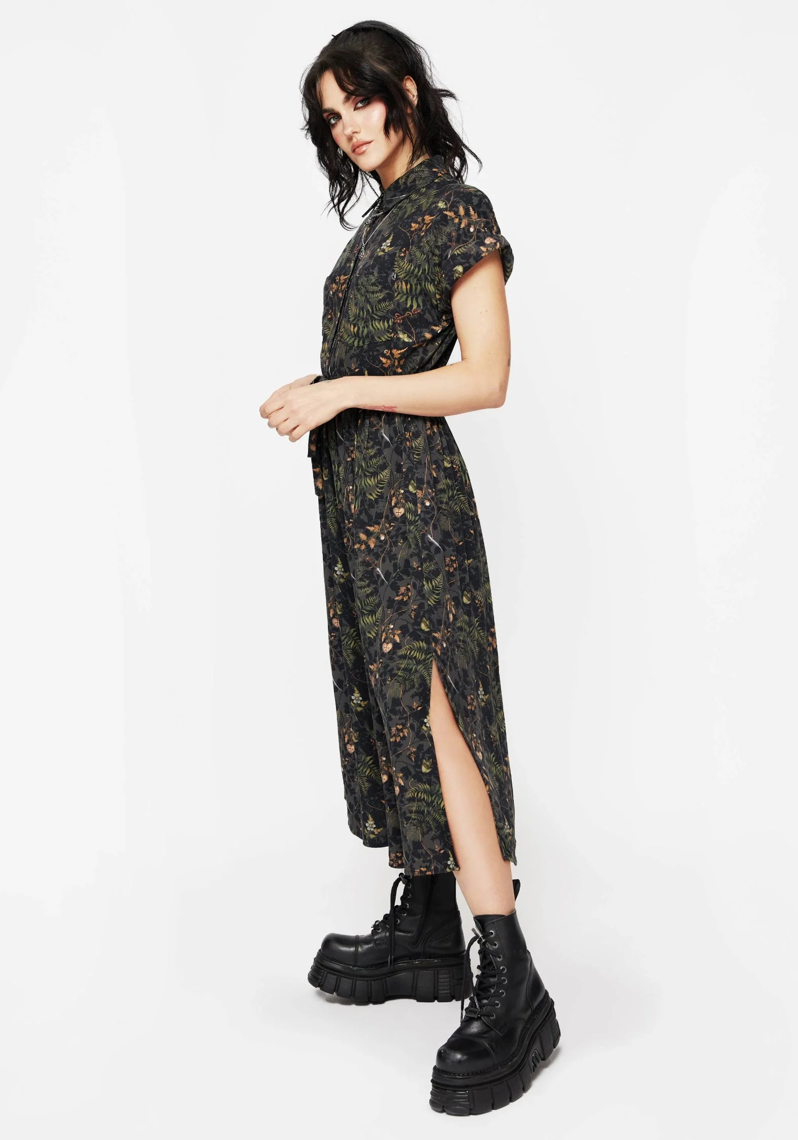 Wither Farn Druck Midi Hemd Kleid - Image 5