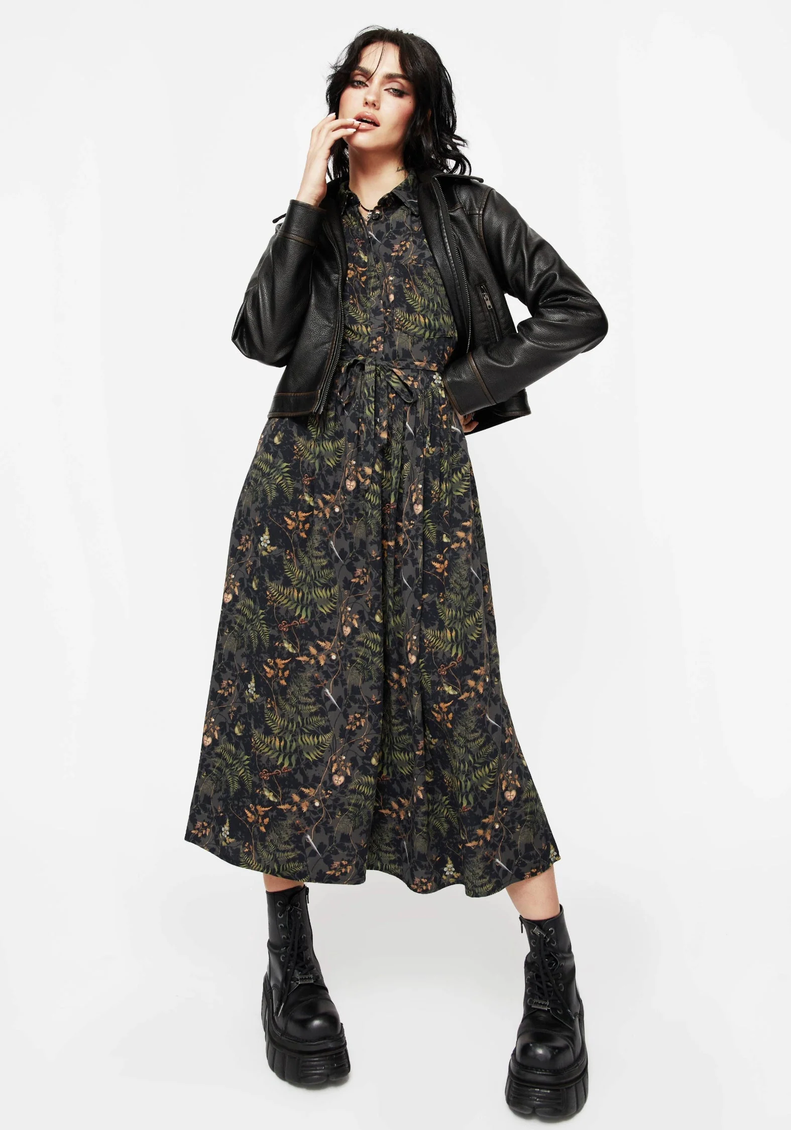 Wither Farn Druck Midi Hemd Kleid - Image 6