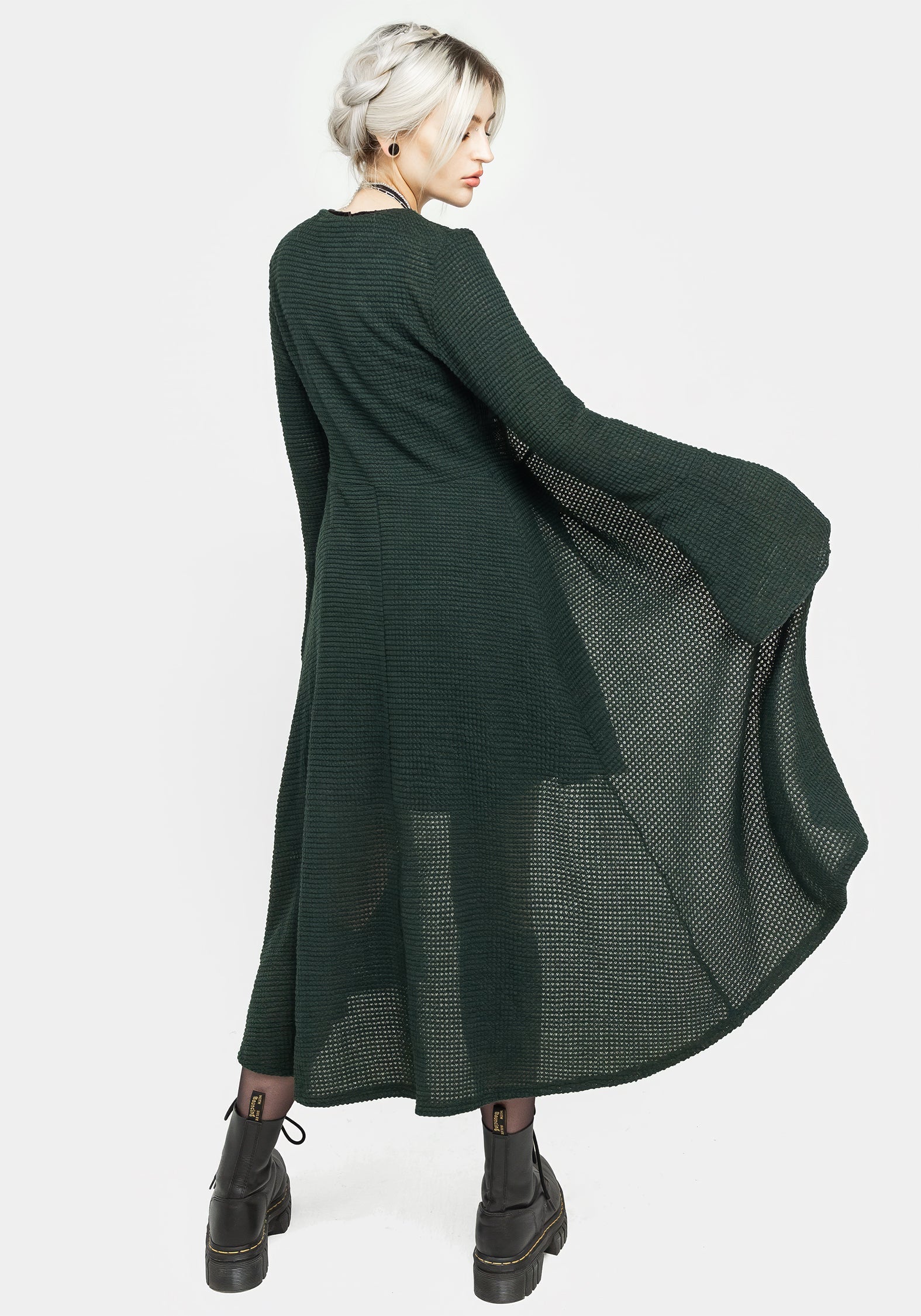 Xana Strukturiert Krawatte Vorderseite Lang Cardigan - Grün - Image 3