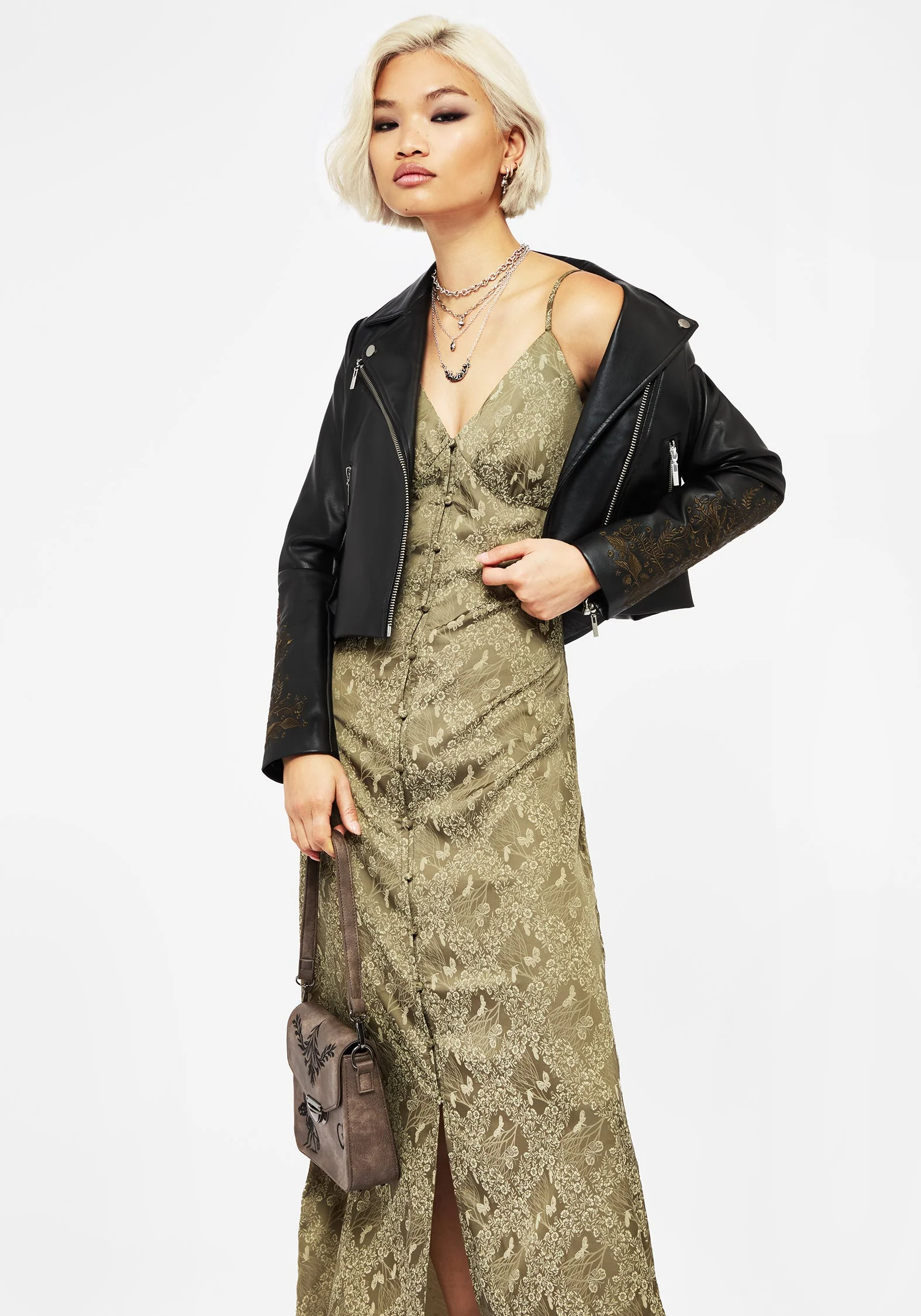 Yara Blumenmuster Druck Knopf Hoch Maxi Slip Kleid - Image 4