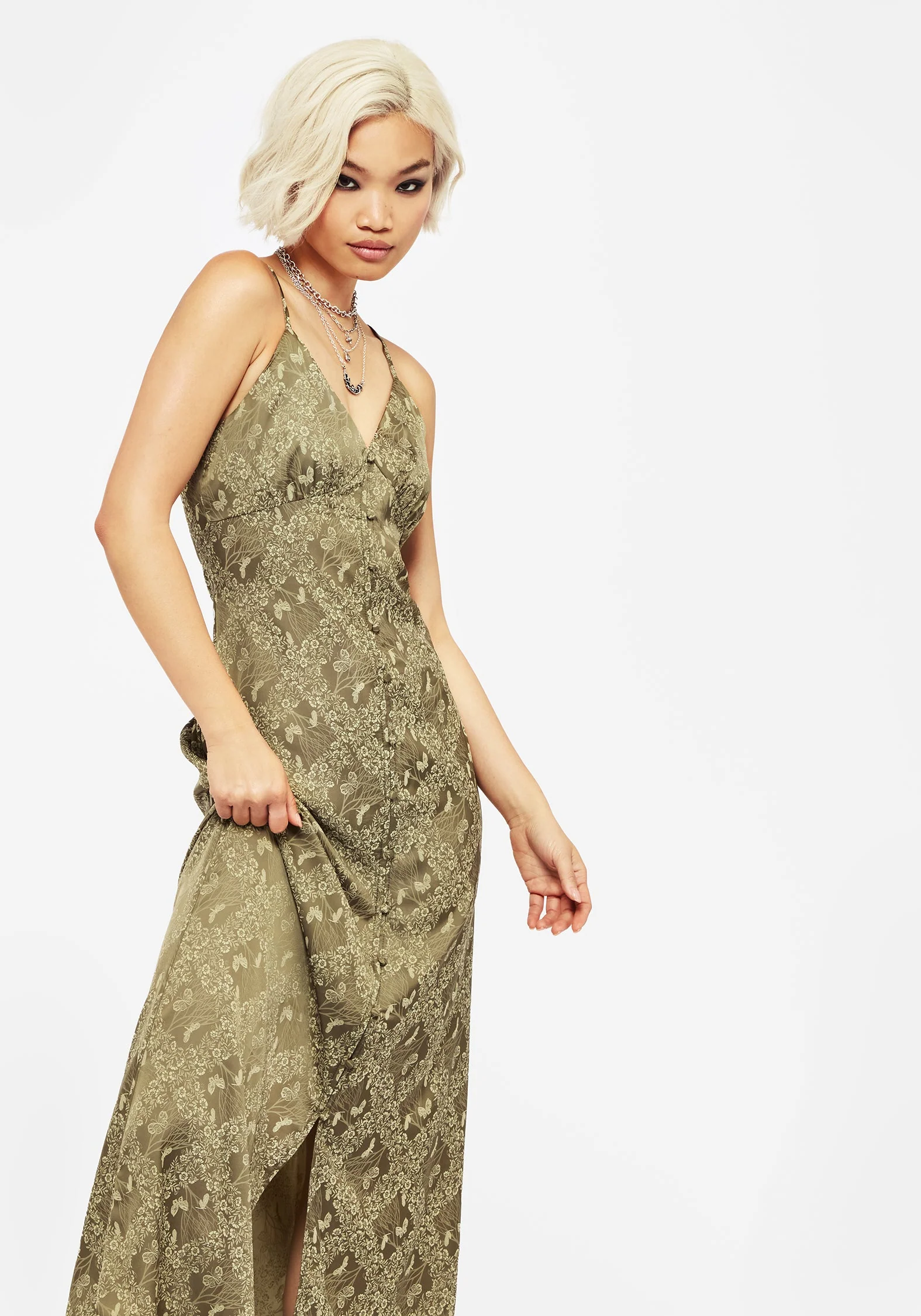 Yara Blumenmuster Druck Knopf Hoch Maxi Slip Kleid - Image 6