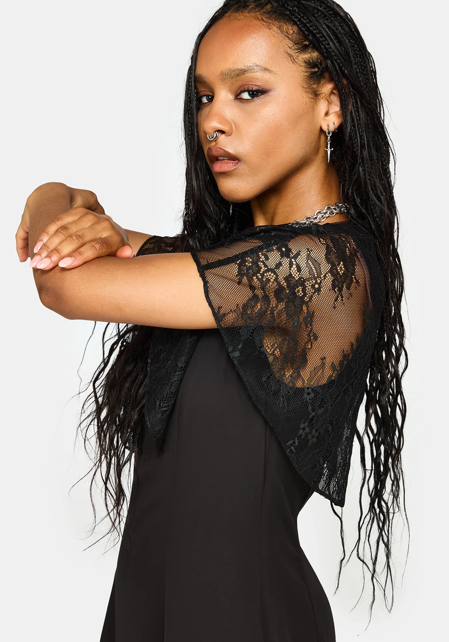 Yasmine Lace Cape Keyhole Mini Dress - Image 5