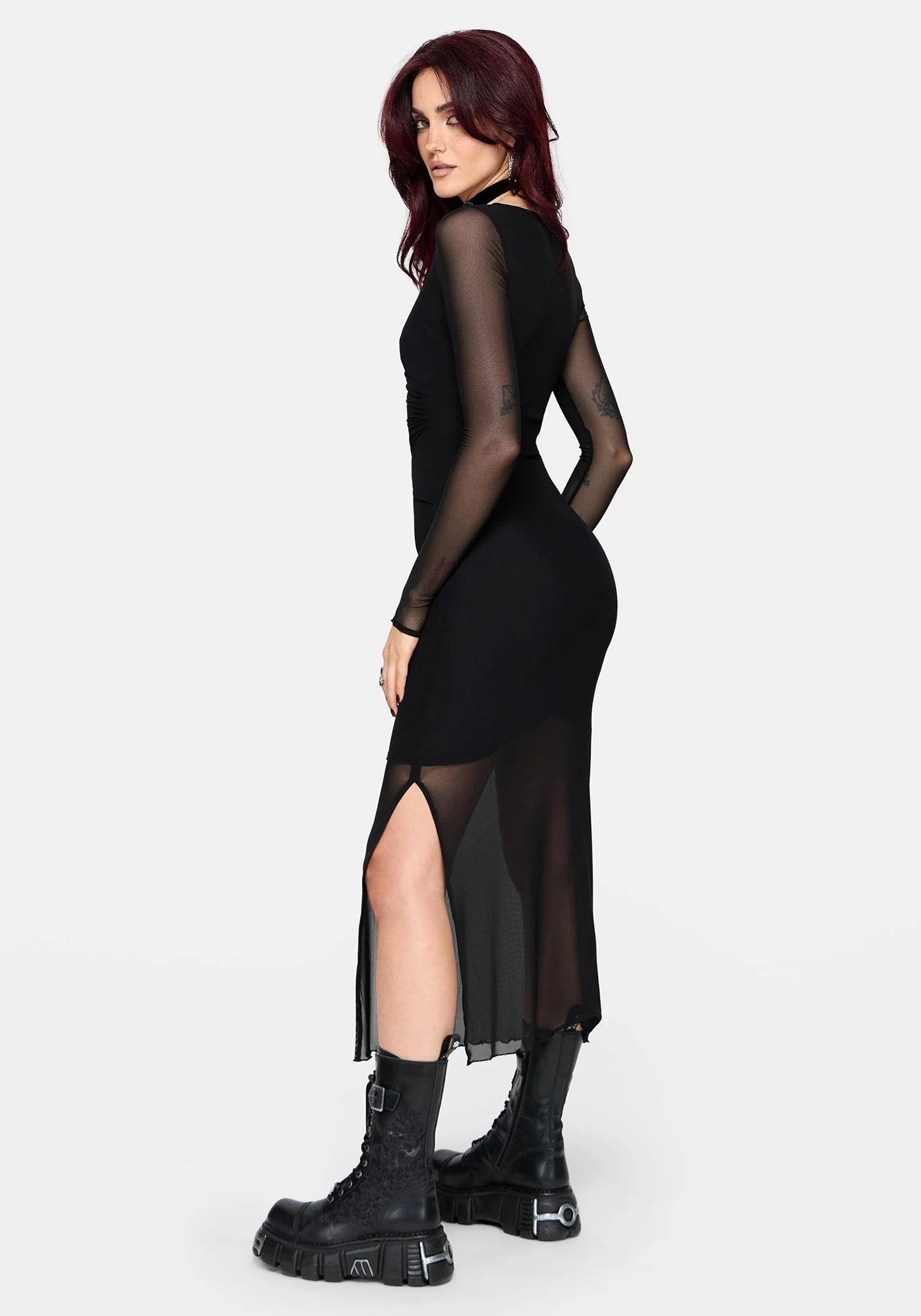 Zillah Ruched Wrap Mesh Midaxi Dress - Image 3