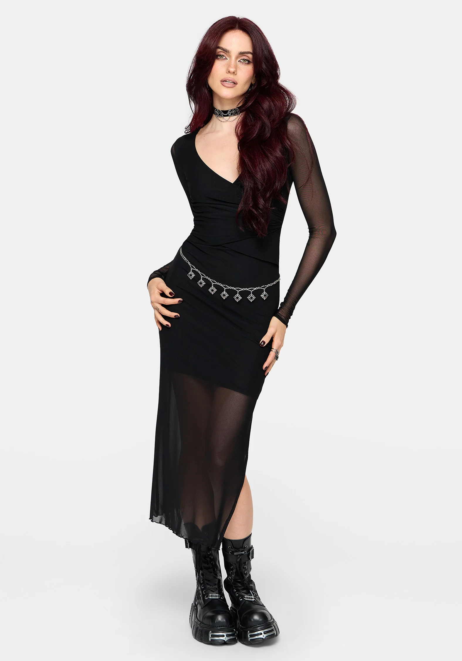 Zillah Ruched Wrap Mesh Midaxi Dress - Image 4