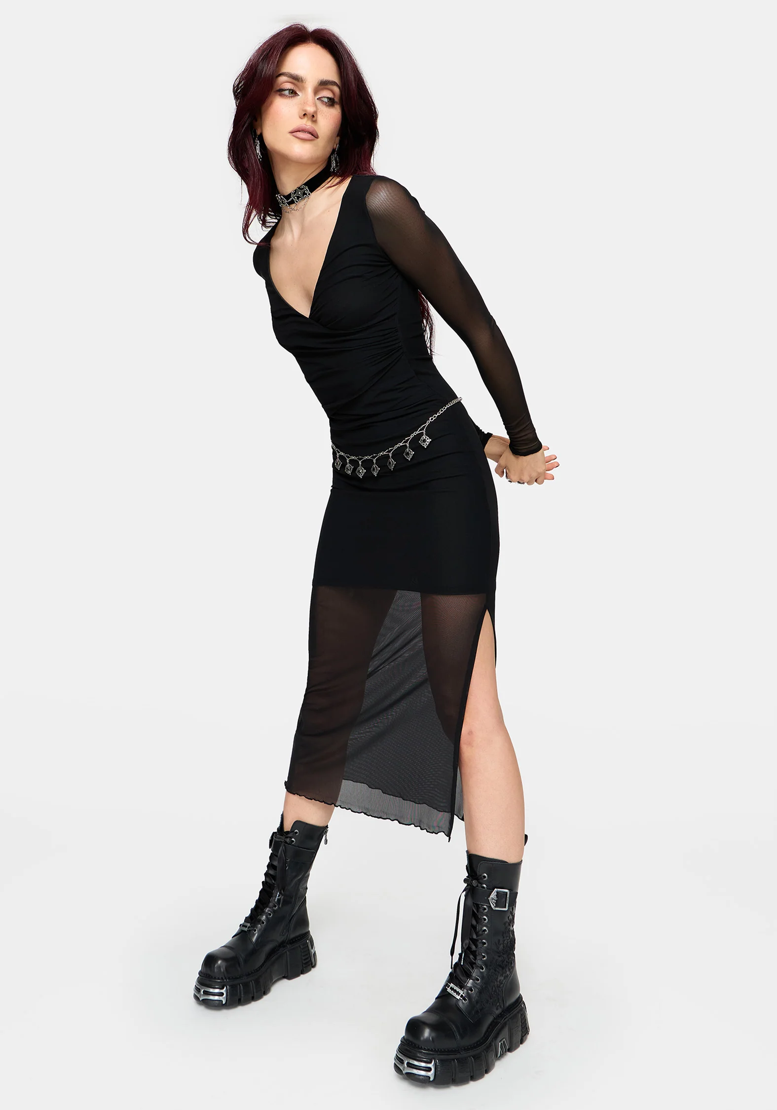 Zillah Ruched Wrap Mesh Midaxi Dress - Image 7